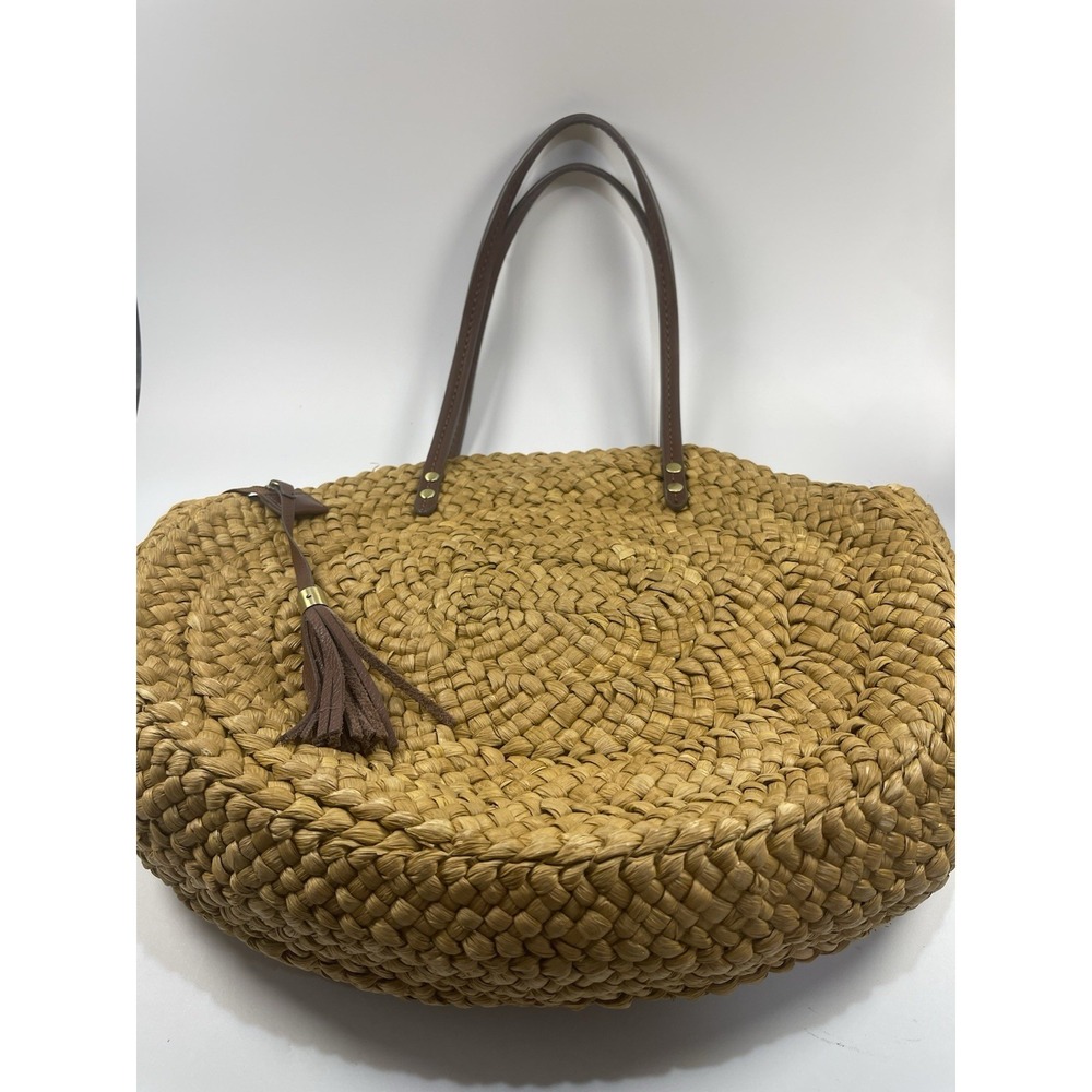 Sam Edelman Straw Yarn Multicolor Pom Poms Beach Bohemian Boho Casual Bag Tote - Picture 4 of 14
